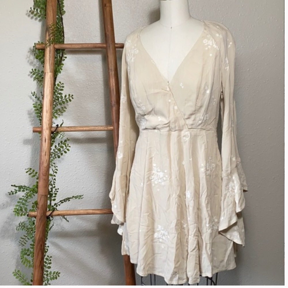 Free People Long Bell Sleeve Nude Dress